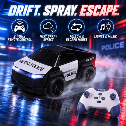 Remote Control Police Drift Car With Follow Modemist Spraylights And Music Set