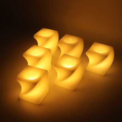 Set Of 6 Led Flameless Decorative Candles  Square Shape Tealight Lamps