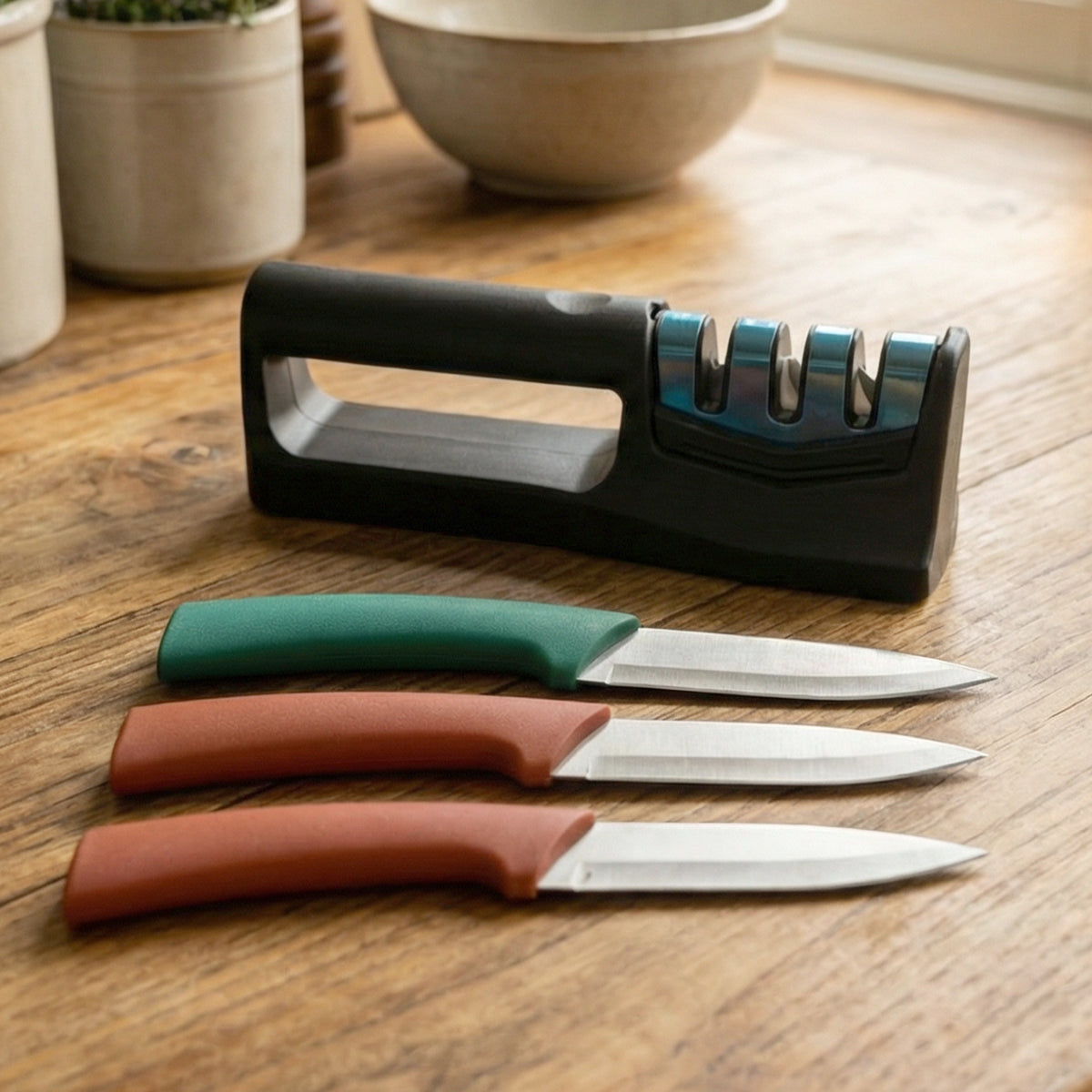 Multipurpose Kitchen Knife Set With Knife Sharpener (3 Pc Knife With Sharpener)