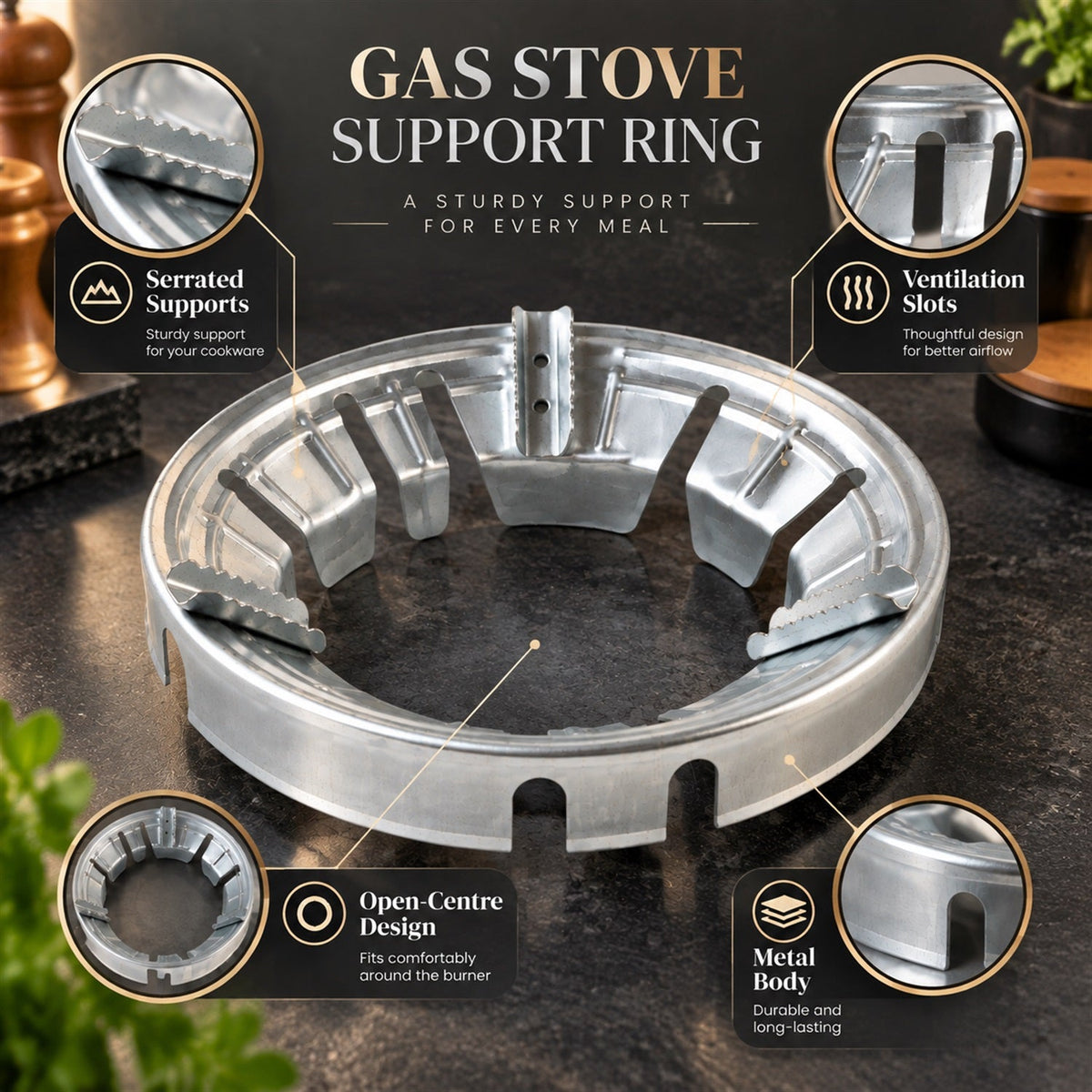 Gas Stove Burner Stand Windproof Energy Saving Ring With Pan Support (1 Pc)