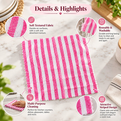 Striped Microfiber Kitchen Cleaning Cloths For Home (5 Pc Set 28x28 Cm)