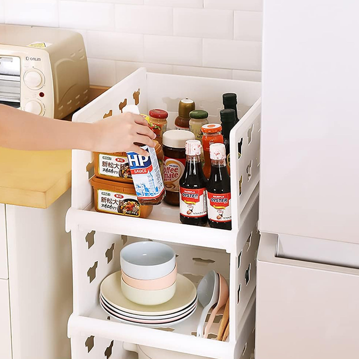 7887 4 Layer Stackable Multifunctional Storagefor Clothes Foldable Drawer Shelf Basket Utility Cart Rack Storage Organizer Cart For Kitchen Pantry Closet Bedroom Bathroom Laundry (4 Layer 1 Pc)