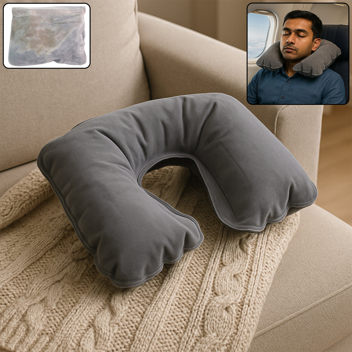 B Grade Inflatable U-shaped Neck Pillow (1 Pc)