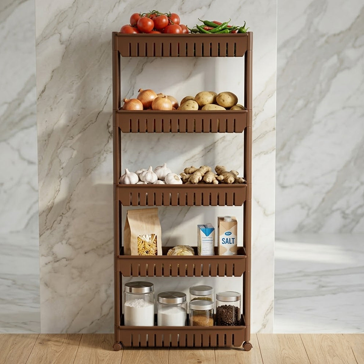 Prexo 5 Layer Multipurpose Kitchen Storage Rack Organizer Shelf With Wheels (1 Pc)