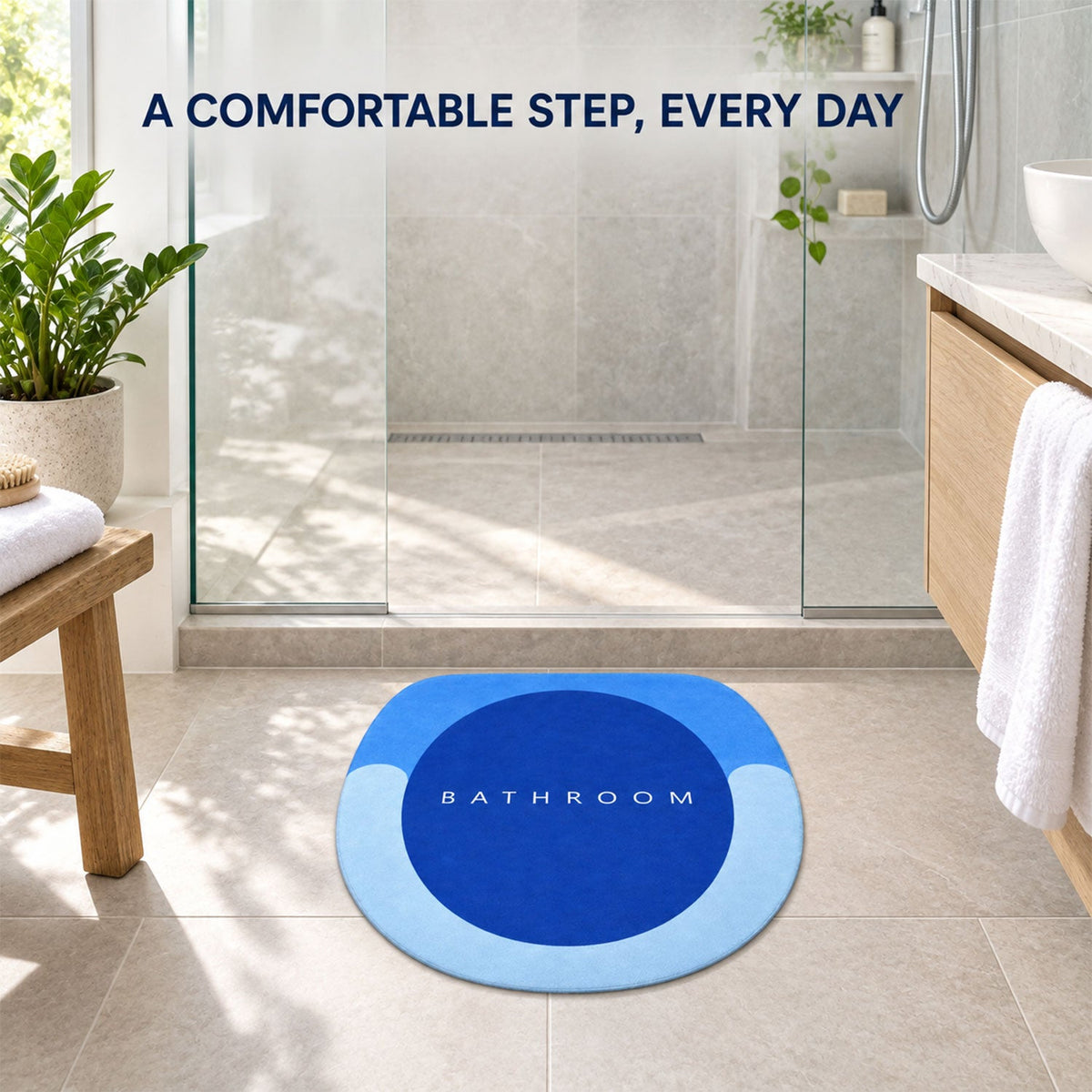 Rounded Circle Design Bath Rug Soft Anti-slip Shower Mat (1 Pc 40x44 Cm)