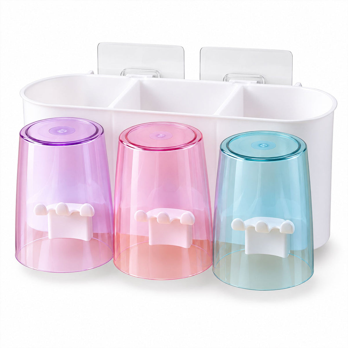Wall Mounted Toothbrush Holder With 3 Cups And Bathroom Storage (1 Set)