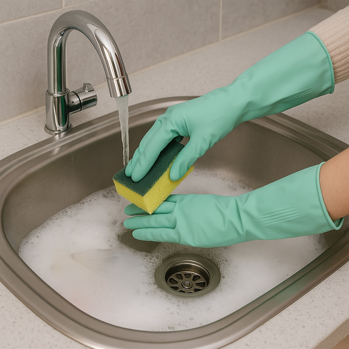 Long Cuff Multipurpose Rubber Cleaning Gloves (1 Pair Mix Color)