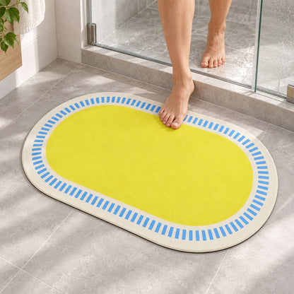Striped Border Oval Shower Mat Bright Quick Dry Bathroom Rug (1 Pc 60x40 Cm)