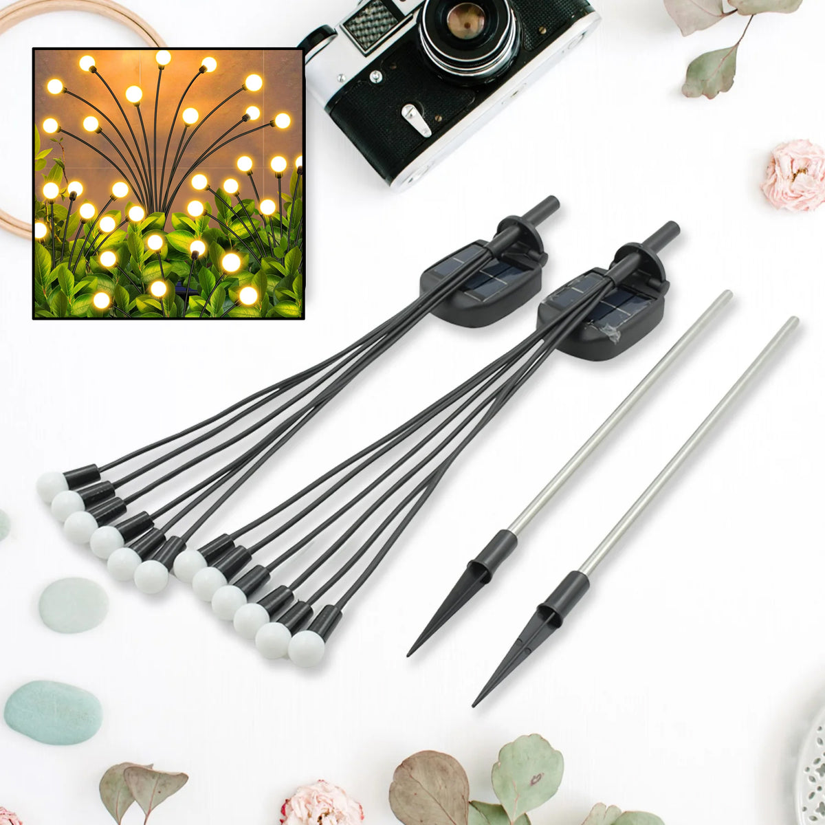 9129 Solar Garden Lights Solar - Powered Firefly Lamp New Upgraded Solar Firefly Lights Outdoor Waterproof Solar Outdoor Decorative Lights For Yard Gardening Patio Backyard Pathway Dcor (2 Pcs Set 12 Led (Warm Light))