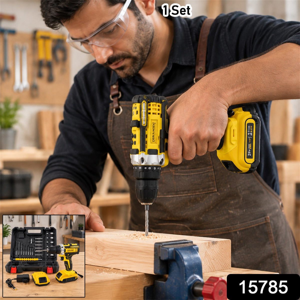 Cordless Drill Machine Kit 20v With 2 Batteries Charger And Bits Case (1 Set)