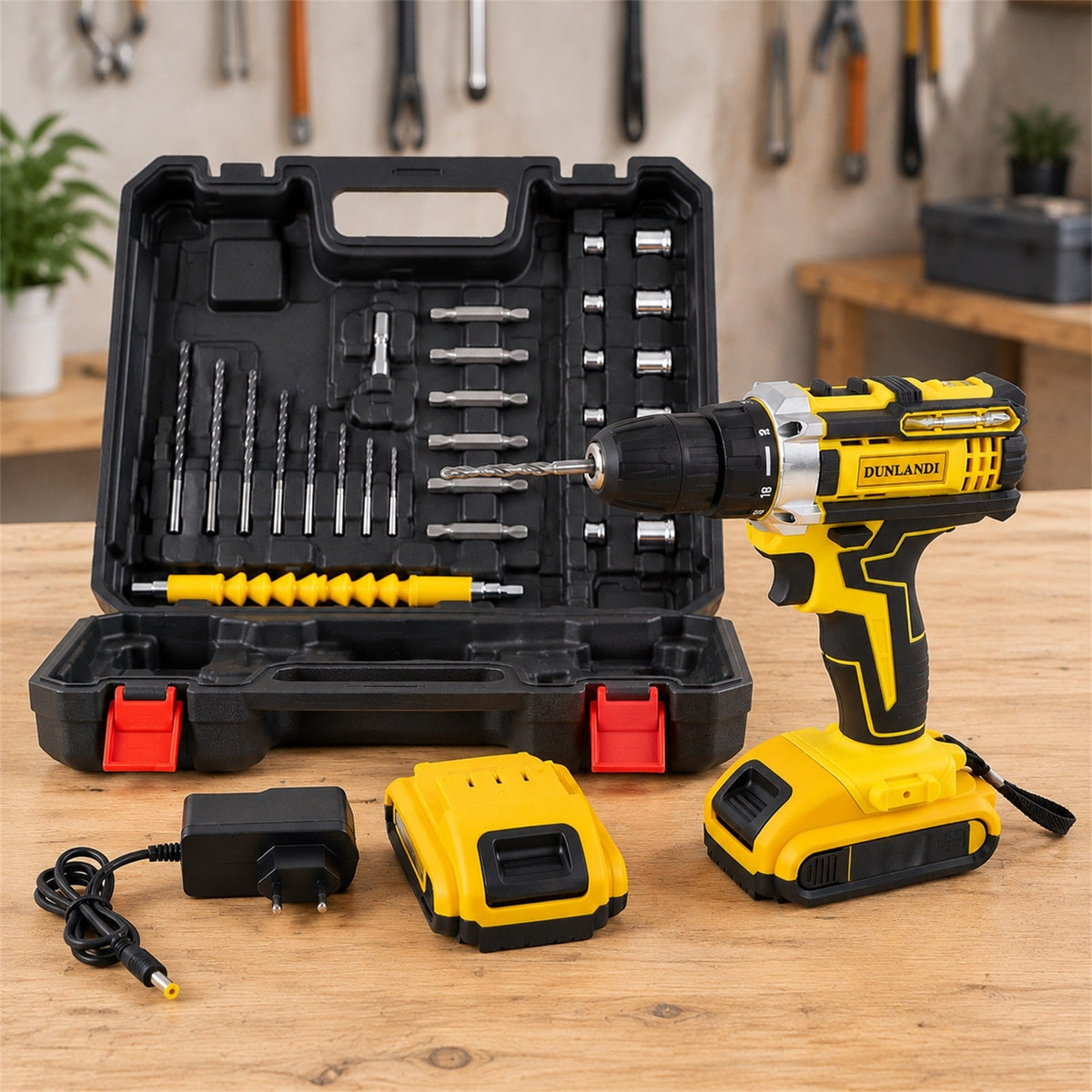 Cordless Drill Machine Kit 20v With 2 Batteries Charger And Bits Case (1 Set)