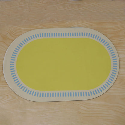 Striped Border Oval Shower Mat Bright Quick Dry Bathroom Rug (1 Pc 60x40 Cm)