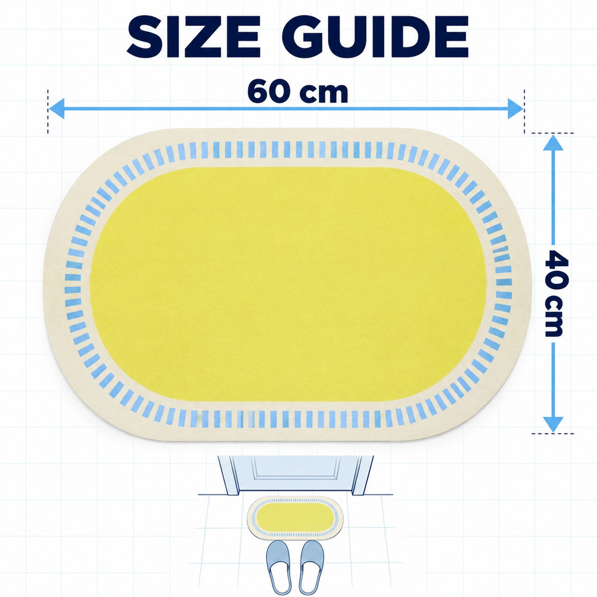 Striped Border Oval Shower Mat Bright Quick Dry Bathroom Rug (1 Pc 60x40 Cm)