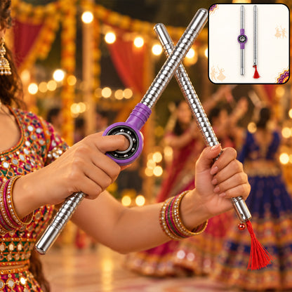 Steel Dandiya Stick Pair With Bearing Center Textured Grip And Tassel
