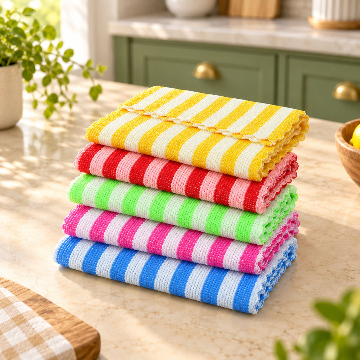 Striped Microfiber Kitchen Cleaning Cloths For Home (5 Pc Set 28x28 Cm)