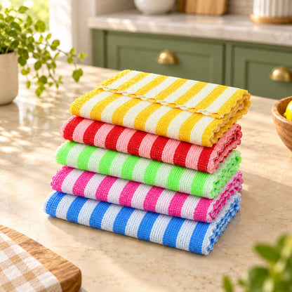 Striped Microfiber Kitchen Cleaning Cloths For Home (5 Pc Set 28x28 Cm)