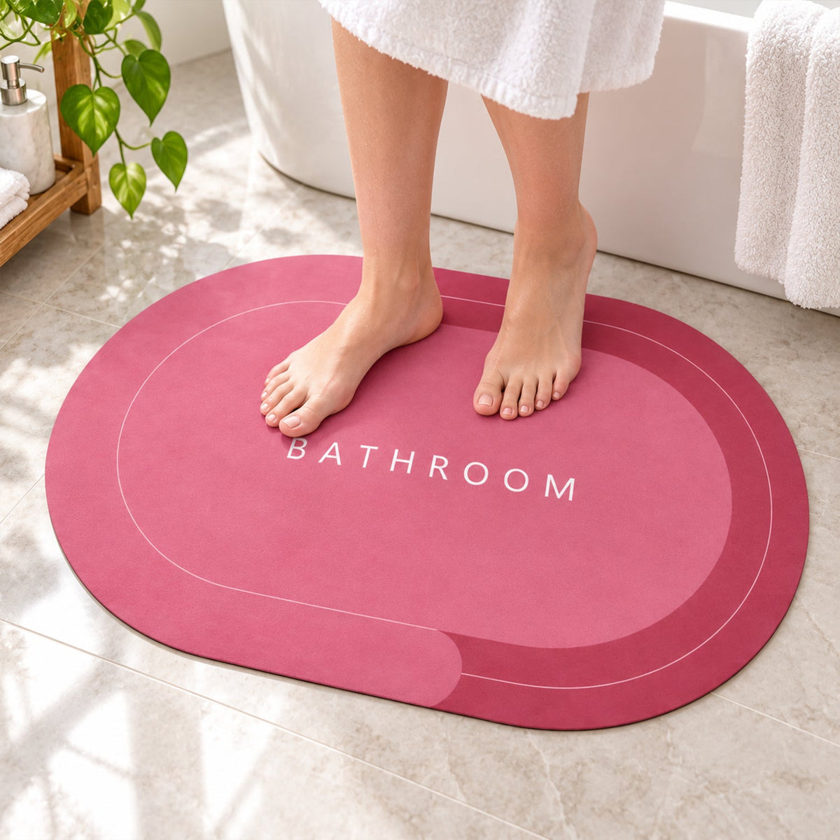 Two-tone Oval Bathroom Rug Water Absorbing Anti-skid Mat (1 Pc 58.5x39 Cm)